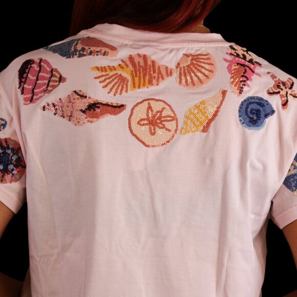 NWT Queen of Sparkles Light Pink Multi Shell Tee - Picture 3 of 5
